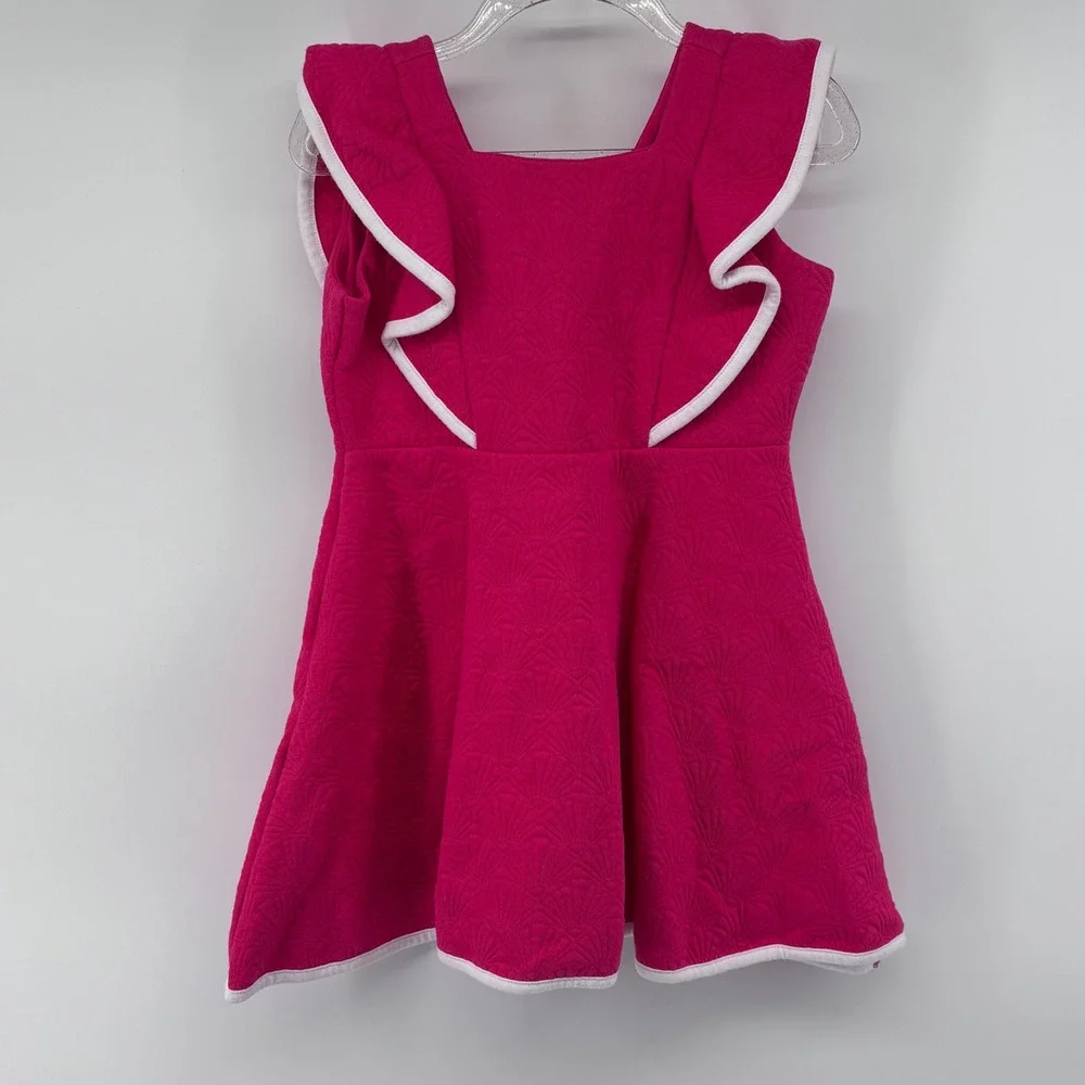 Janie and Jack Girls Dress Pink‎ White Trimmed Ruffle Sleeves